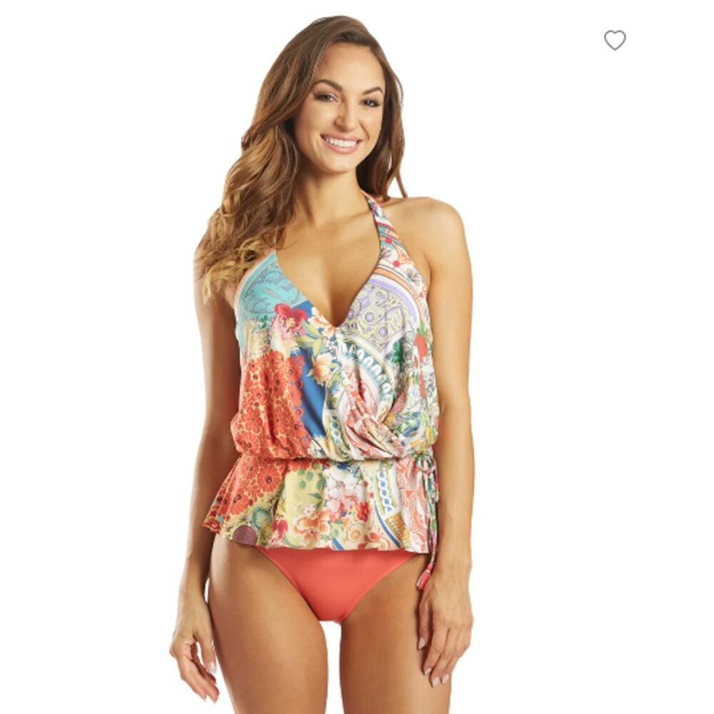 NWT Johnny Was XS Boho Wrap Tankini Top Multicolor Floral Swimwear